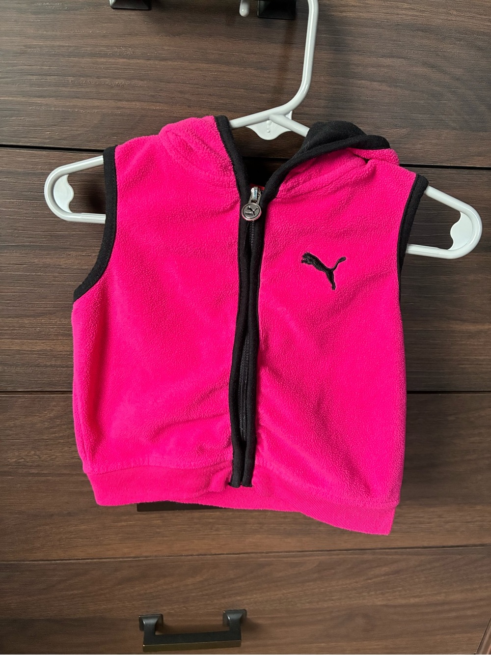 Puma Girls Hot Pink Hooded Fleece Vest with Black Trim